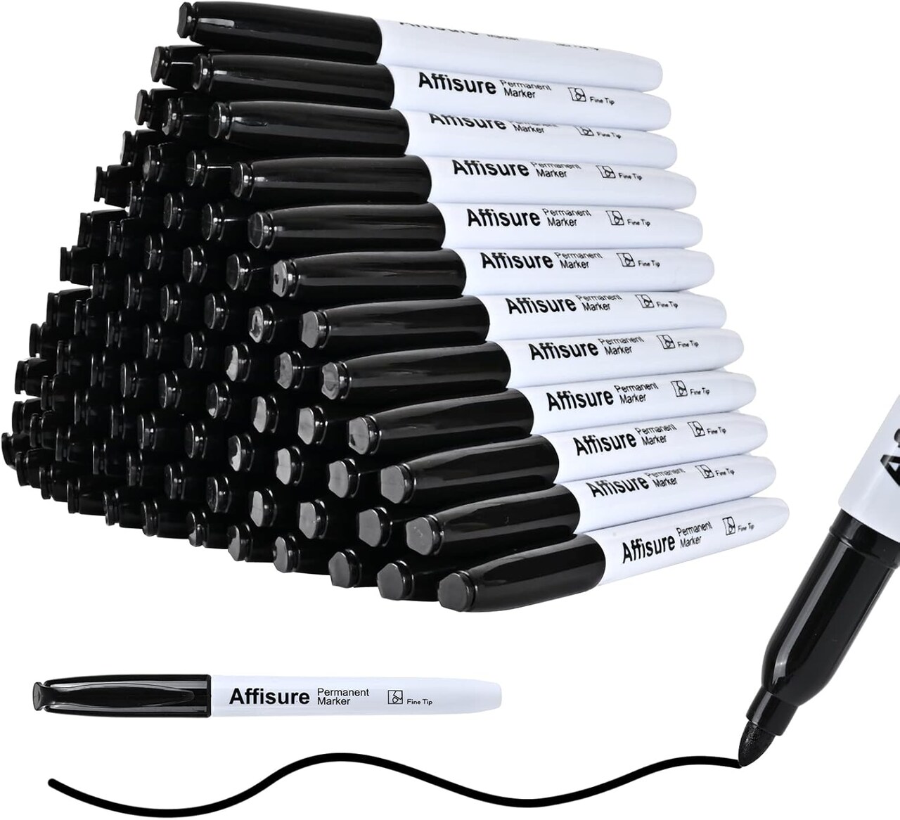Permanent markers, 100 packs permanent markers bulk, quick drying in one second, waterproof, smooth, not easy to erase, durable, can be marked on glass, tiles and cloth, office supplies